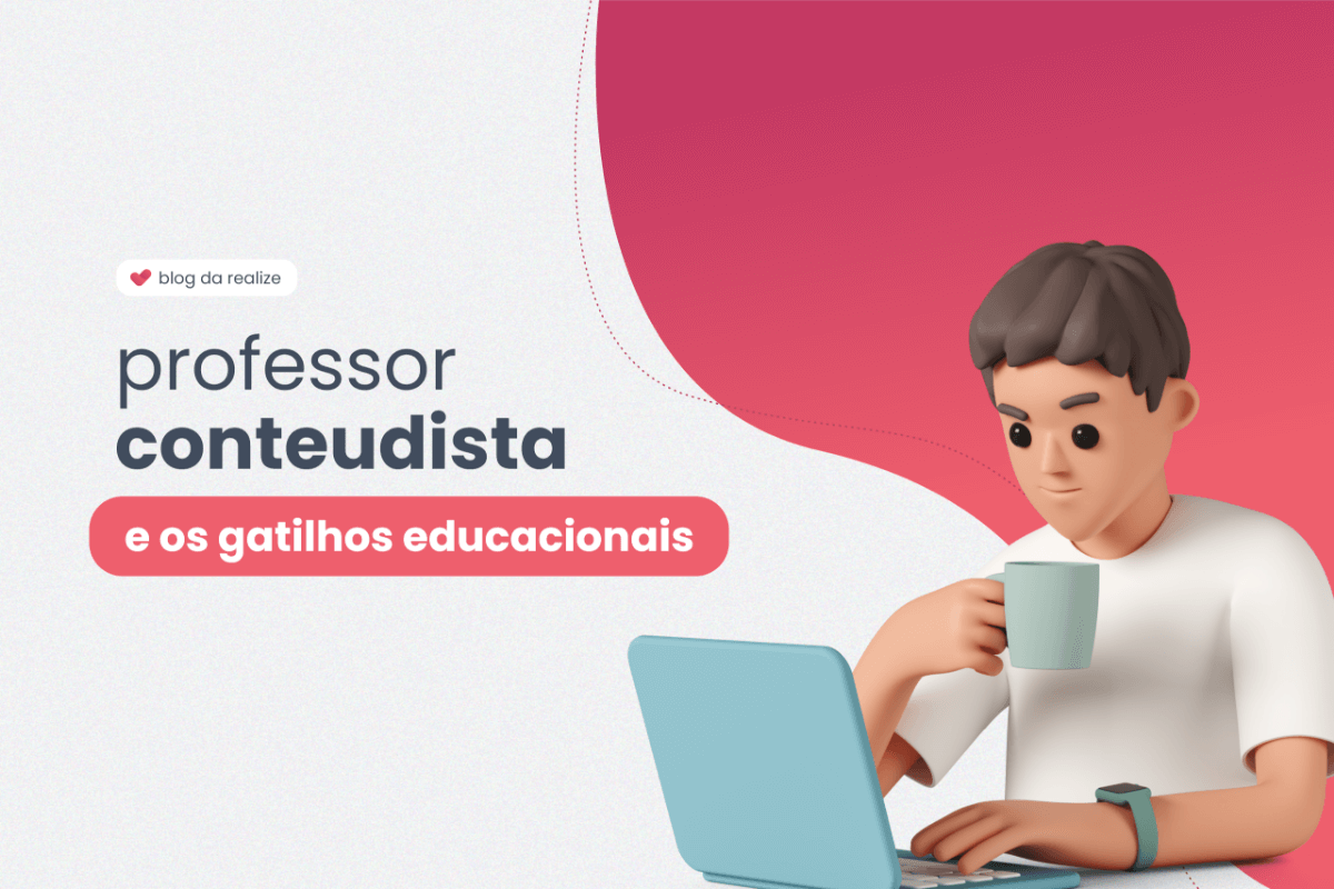 Um bonequinho de pele branca e cabelos castanhos está usando uma camiseta branca. Ele está sentado e olhando para seu computador com um semblante duvidoso enquanto segura uma caneca próximo à boca.